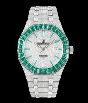 ساعة رجالية ميكانيكية أوتوماتيكية بالكامل بإطار ماسي مربع أخضر AP